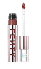 Fenty Icon Velvet Lipstick Pow'R Thirsty 08 caramel nude on lips with rich color.