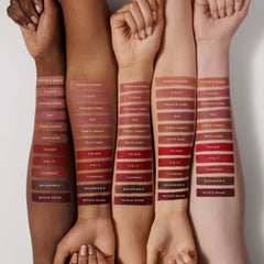 Fenty Icon Velvet Lipstick Wicked Whine swatch highlights rich shade with comfortable, velvet matte finish