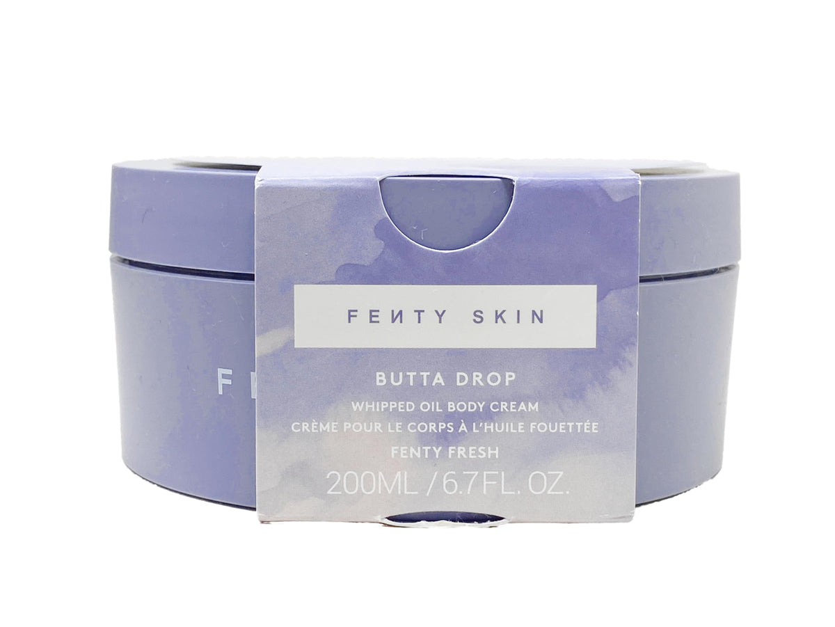 Fenty Skin Butta Drop whipped oil cream in jar provides deep hydration with a non-sticky glow.
