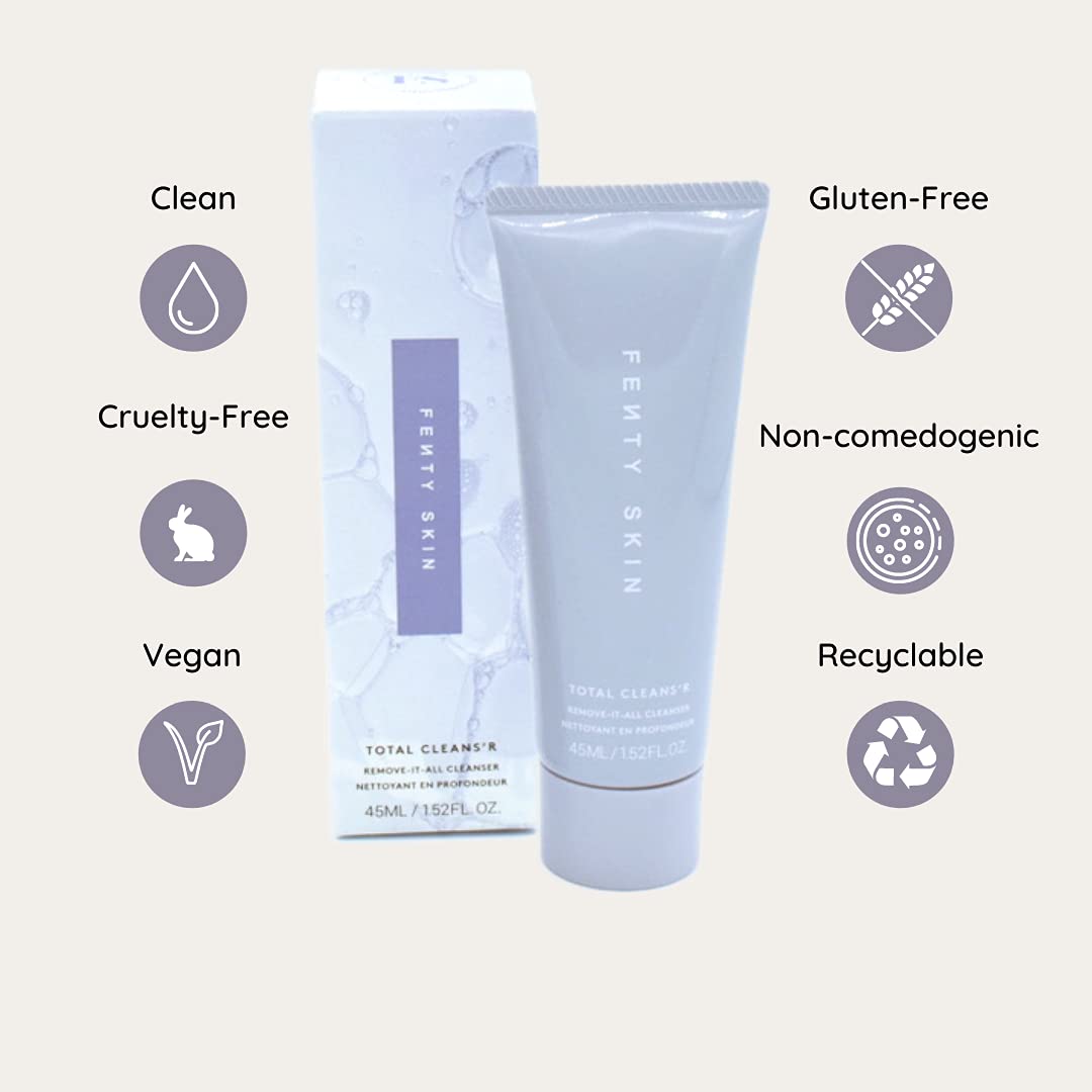 Fenty Skin Total Cleans'r acerola and green tea ingredients highlighted for antioxidant care.