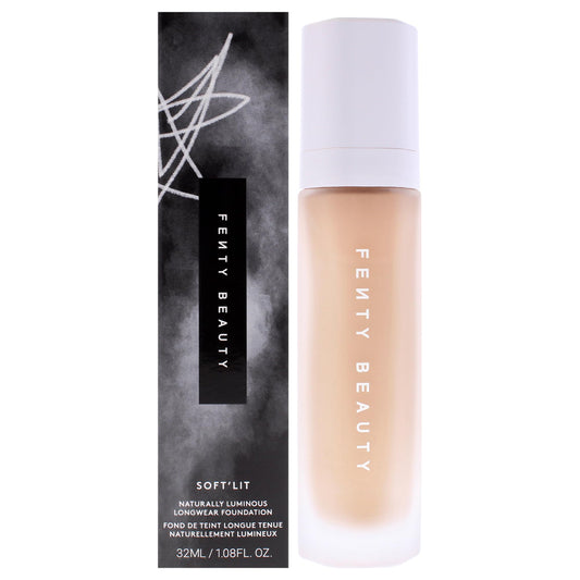Fenty Soft Lit foundation bottle highlights radiant finish and long wear.