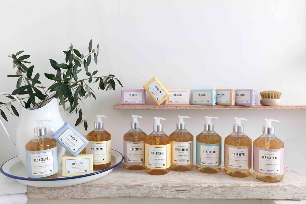 Fer à Cheval almond oil and shea butter nourish skin.