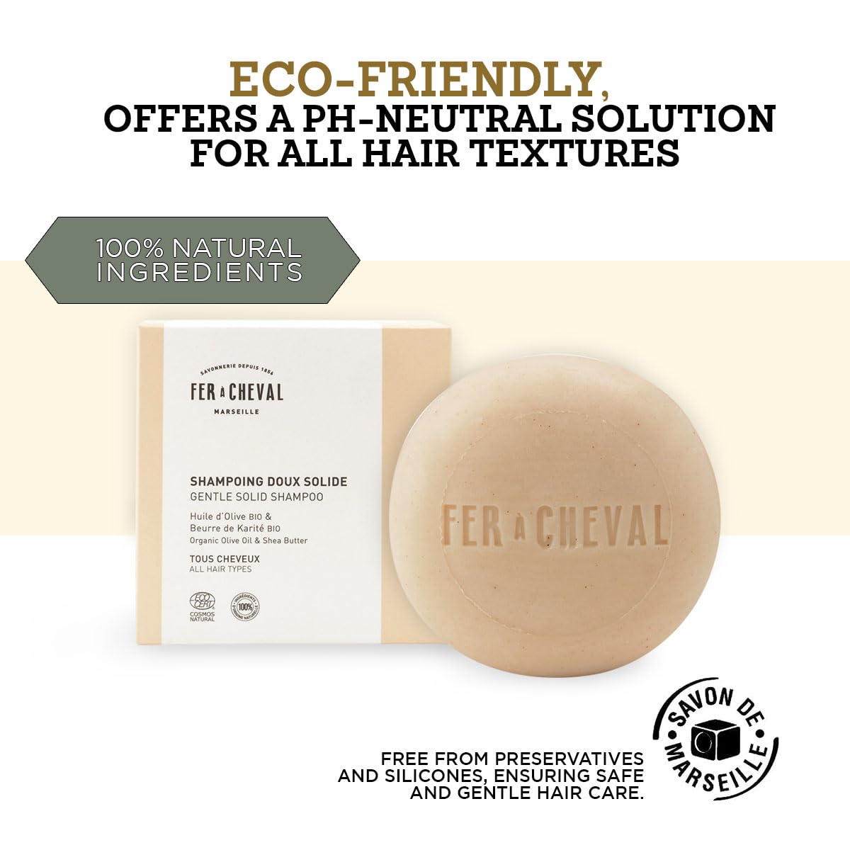 Fer à Cheval Gentle Solid Shampoo foaming lather for rich cleanse.