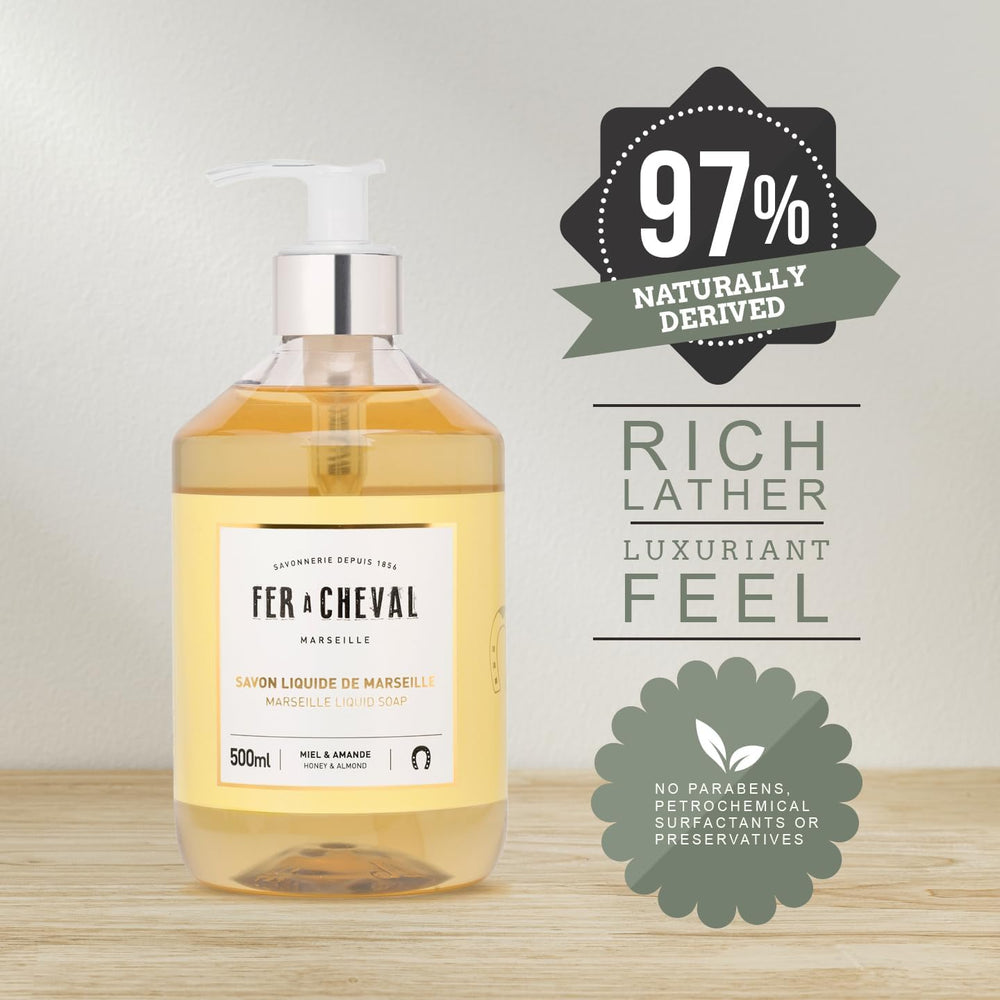 Lather image shows luxurious foam from Honey & Almond blend for gentle cleansing
