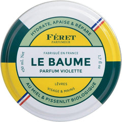 Feret Parfumeur Le Baume Violette packaging tin for on-the-go hydration.