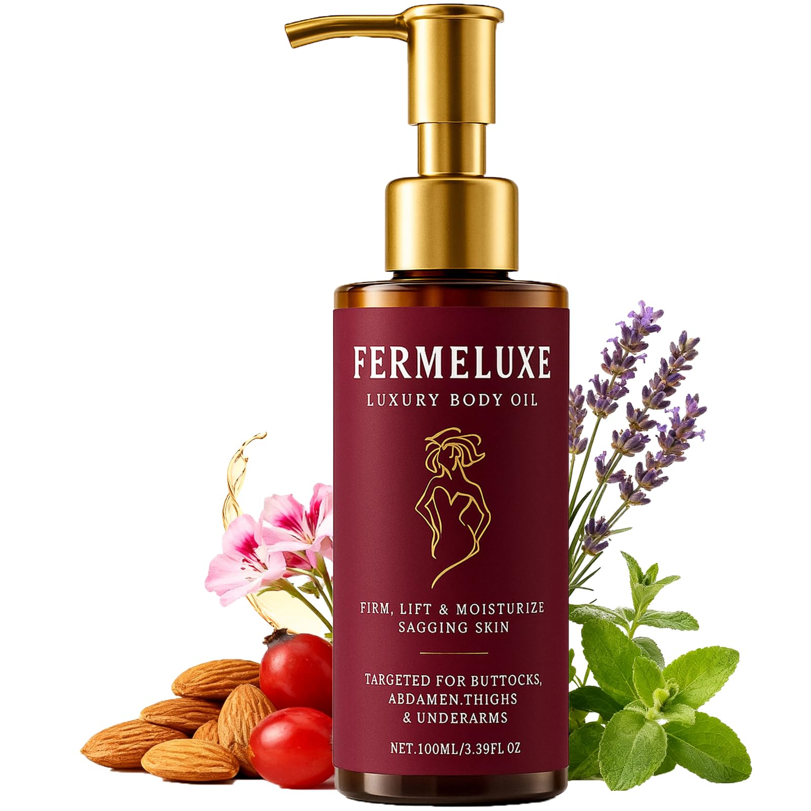 FERMELUXE Body Firming Oil bottle for crepe skin with deep hydration.