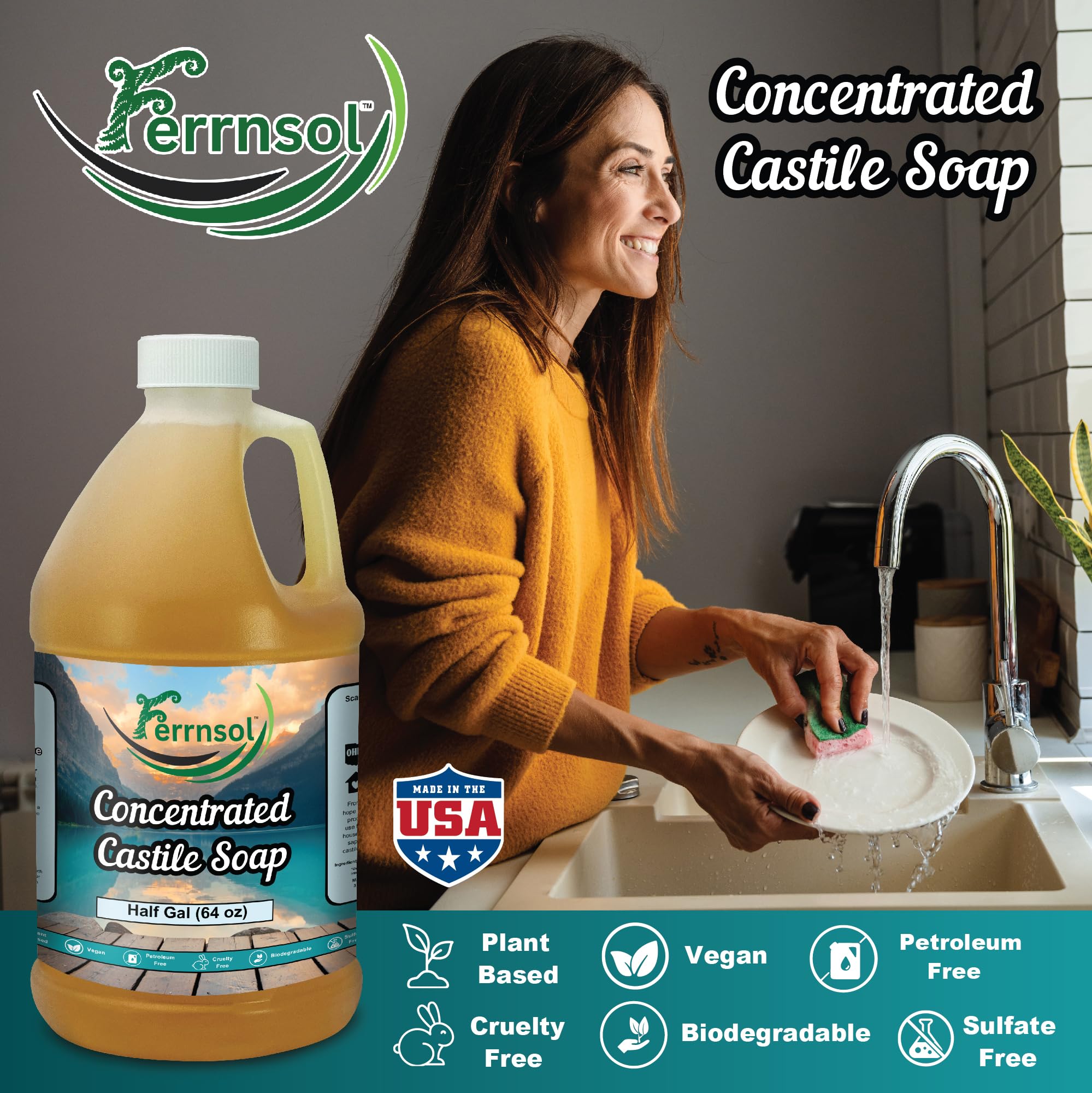 Ferrnsol safe cleaning image highlights kid and pet friendly formula.
