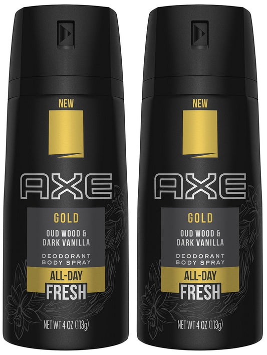 FIYY6VC Axe Gold Oud Wood and Dark Vanilla deodorant spray bottle front for daily freshness