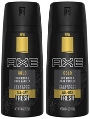 FIYY6VC Axe Gold Oud Wood and Dark Vanilla deodorant spray bottle front for daily freshness
