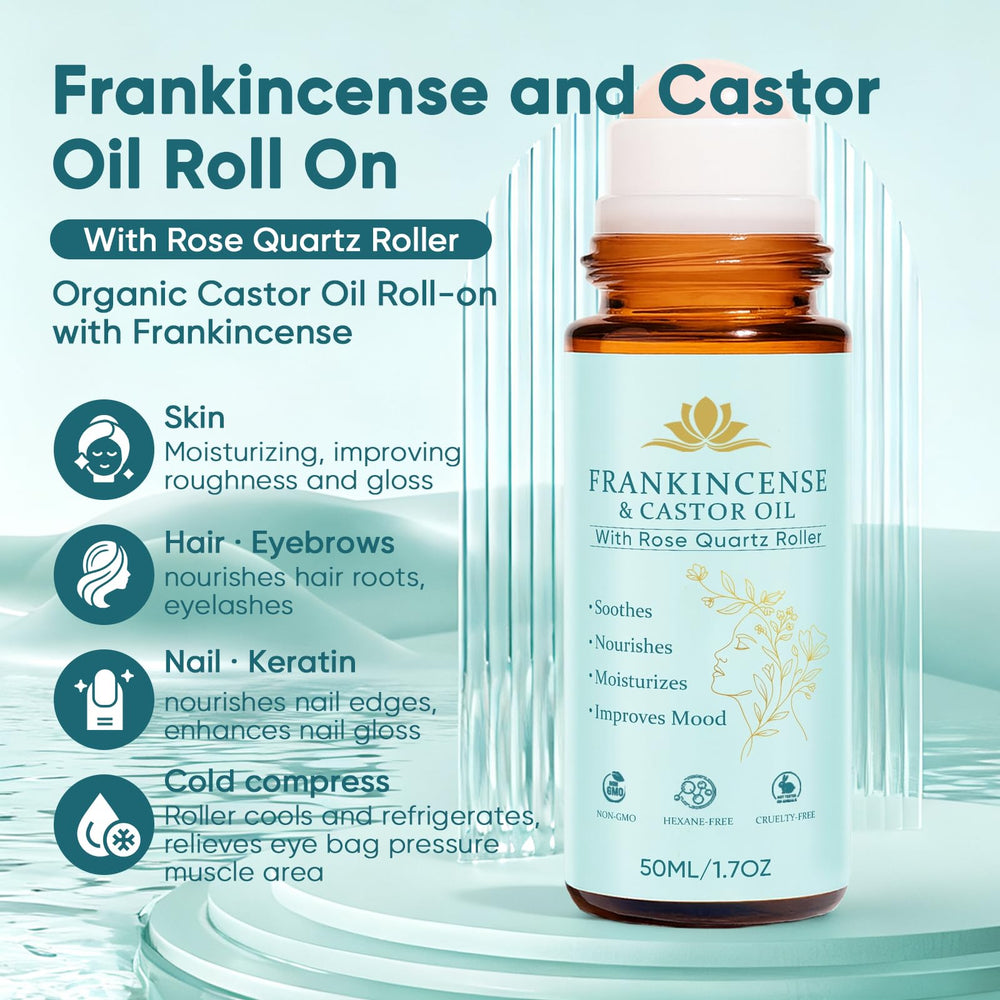 Fibosara roll-on with rose quartz roller for quick, soothing skin application.