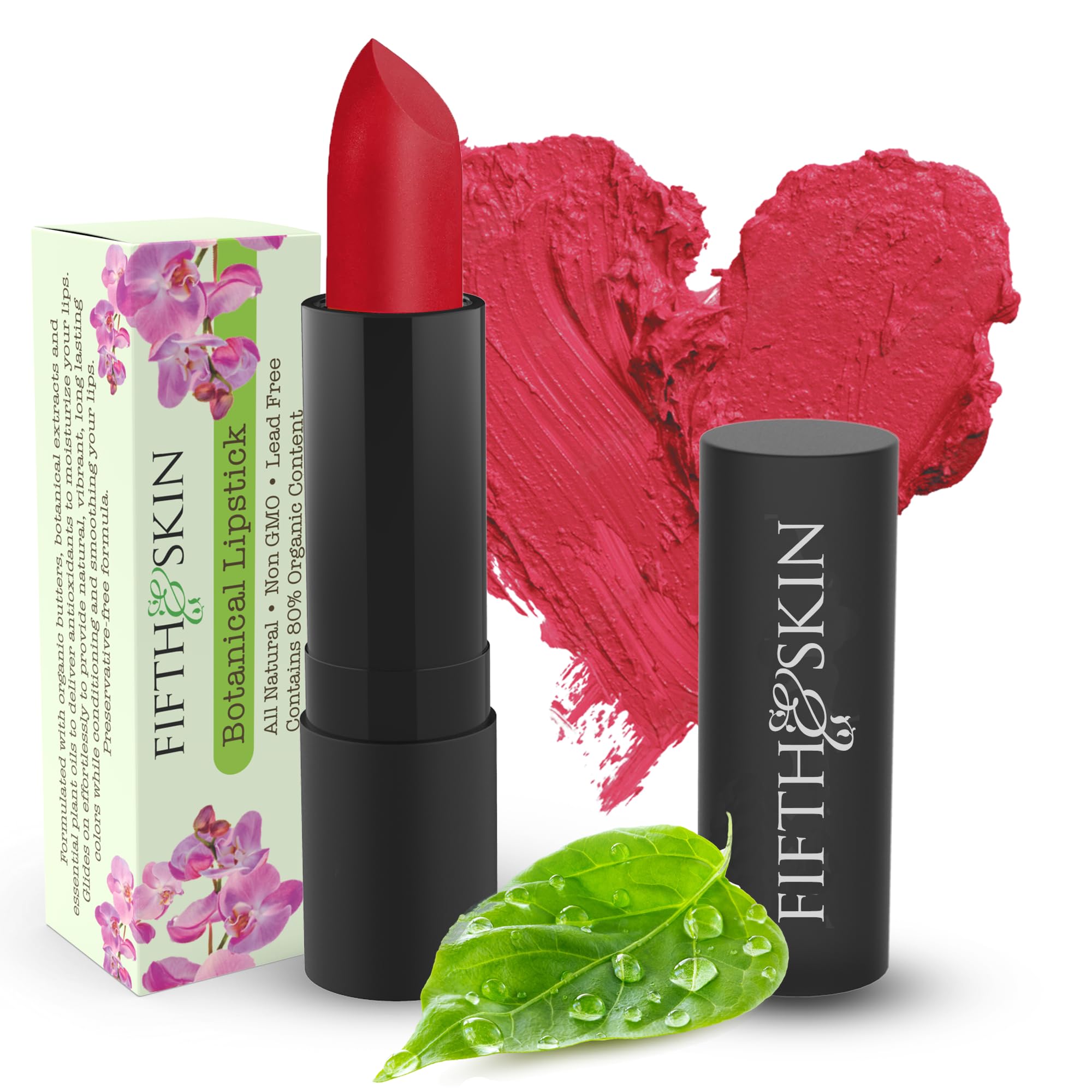 Fifth & Skin Berry Red lipstick swatch on lips shows vibrant matte color