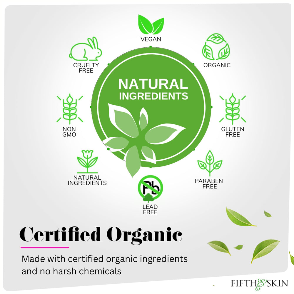 Fifth & Skin Berry Red lipstick packaging highlights organic ingredients