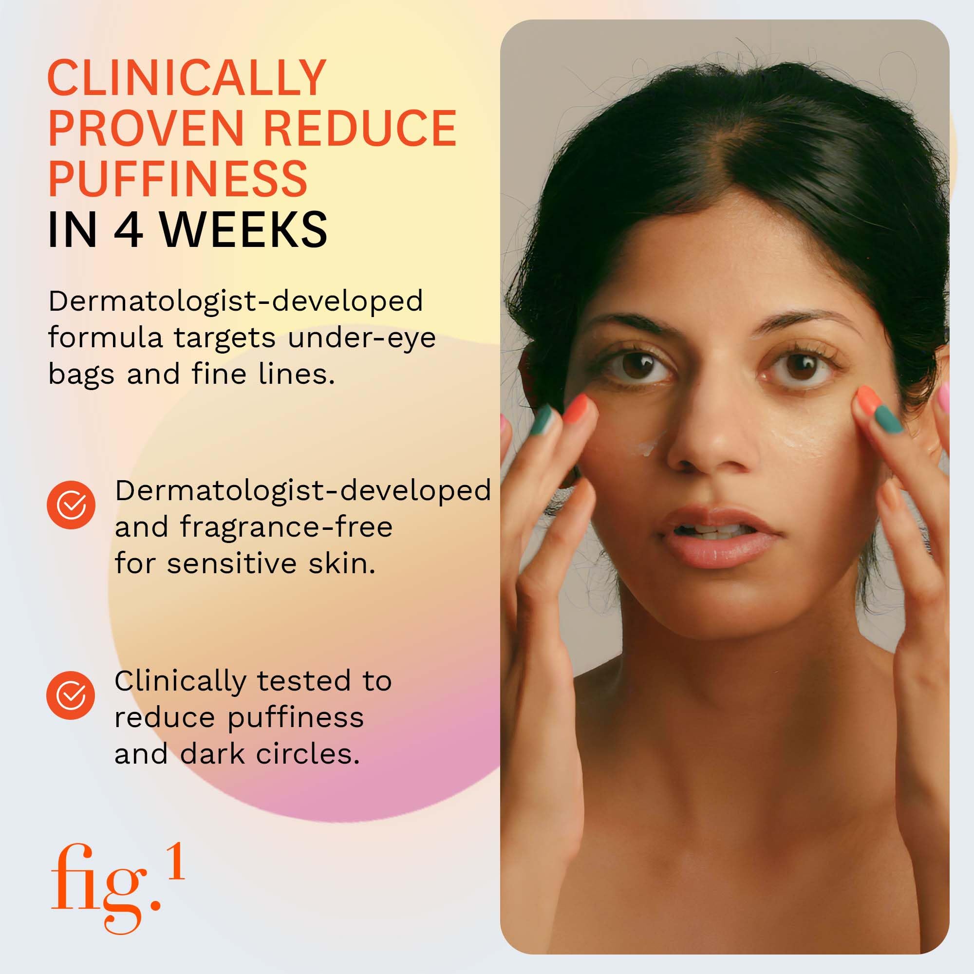 Fig.1 application of eye cream under the eye showing smooth coverage