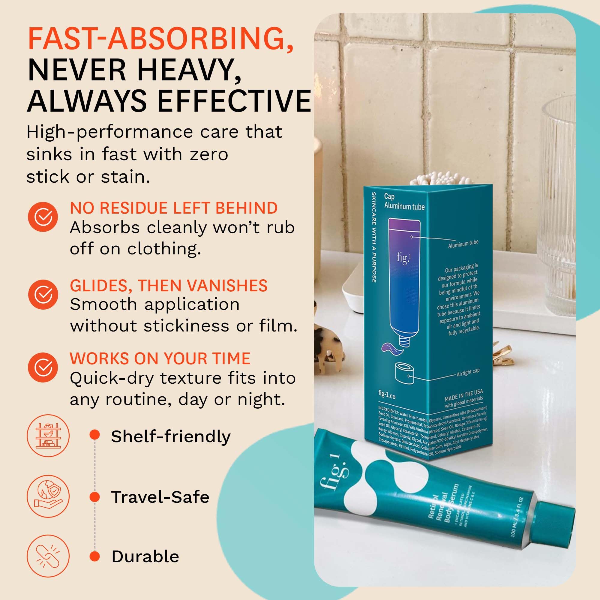 Fig.1 Retinol Body Serum dark spots stretch-marks emphasis suggests tone-evening results.