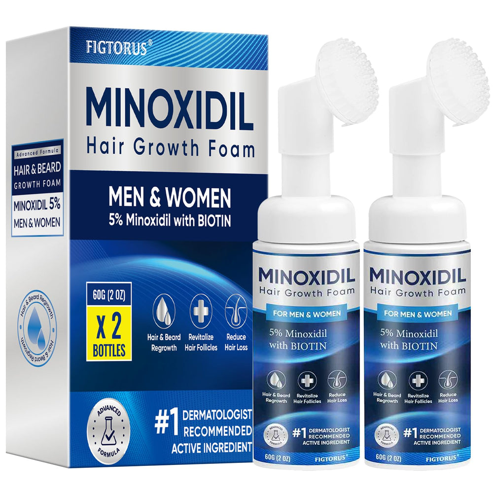 FIGTORUS 5% Minoxidil foam bottle for hair growth potential and easy application.