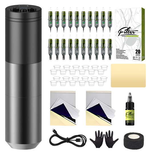 Filter Tattoo Gun Kit complete package: all-in-one starter for learning and practicing.