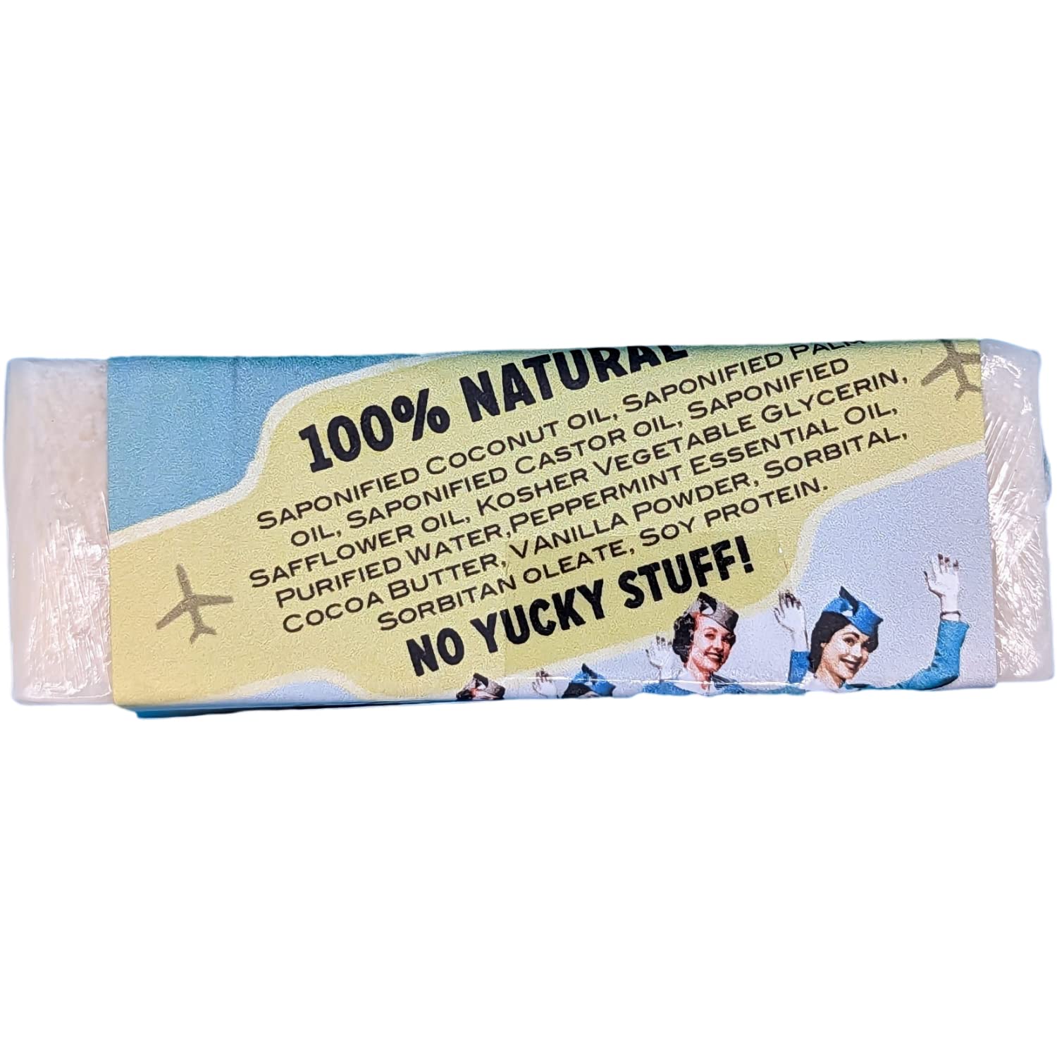 Filthy Farmgirl Flight Attendant Mile High Mint soap ingredients closeup highlights plant oils.