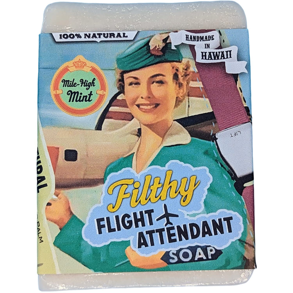Filthy Farmgirl Flight Attendant Mile High Mint soap packaging front, eco-friendly labeling.