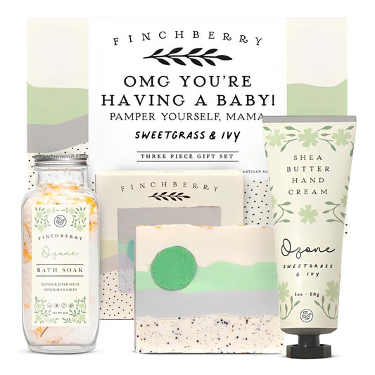 FinchBerry 3-piece gift set displayed as a thoughtful baby shower gift for new moms