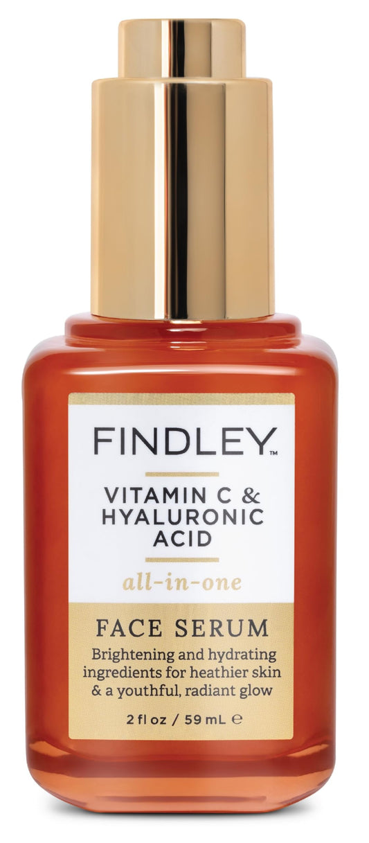 Findley All-in-One Face Serum bottle front showing hydration for radiant skin.