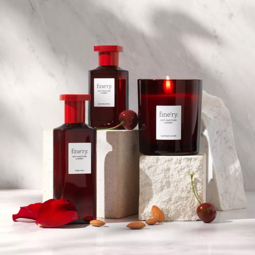 Fine'ry Cherry Almond EDP packaging evokes premium gifting appeal.