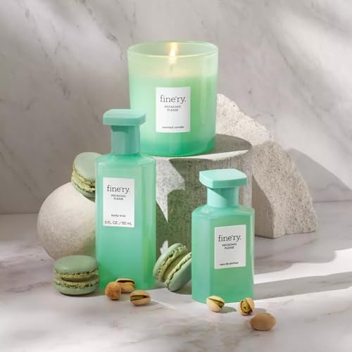 Fine'ry Pistachio Please packaging label signals premium vegan fragrance.