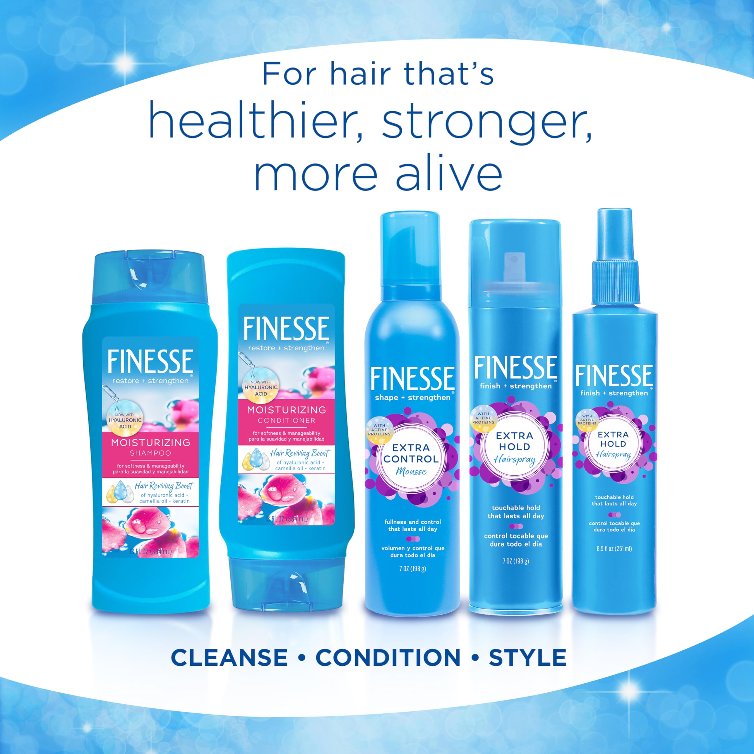 FINESSE dry-to-smooth hair transformation visual showing improved manageability.