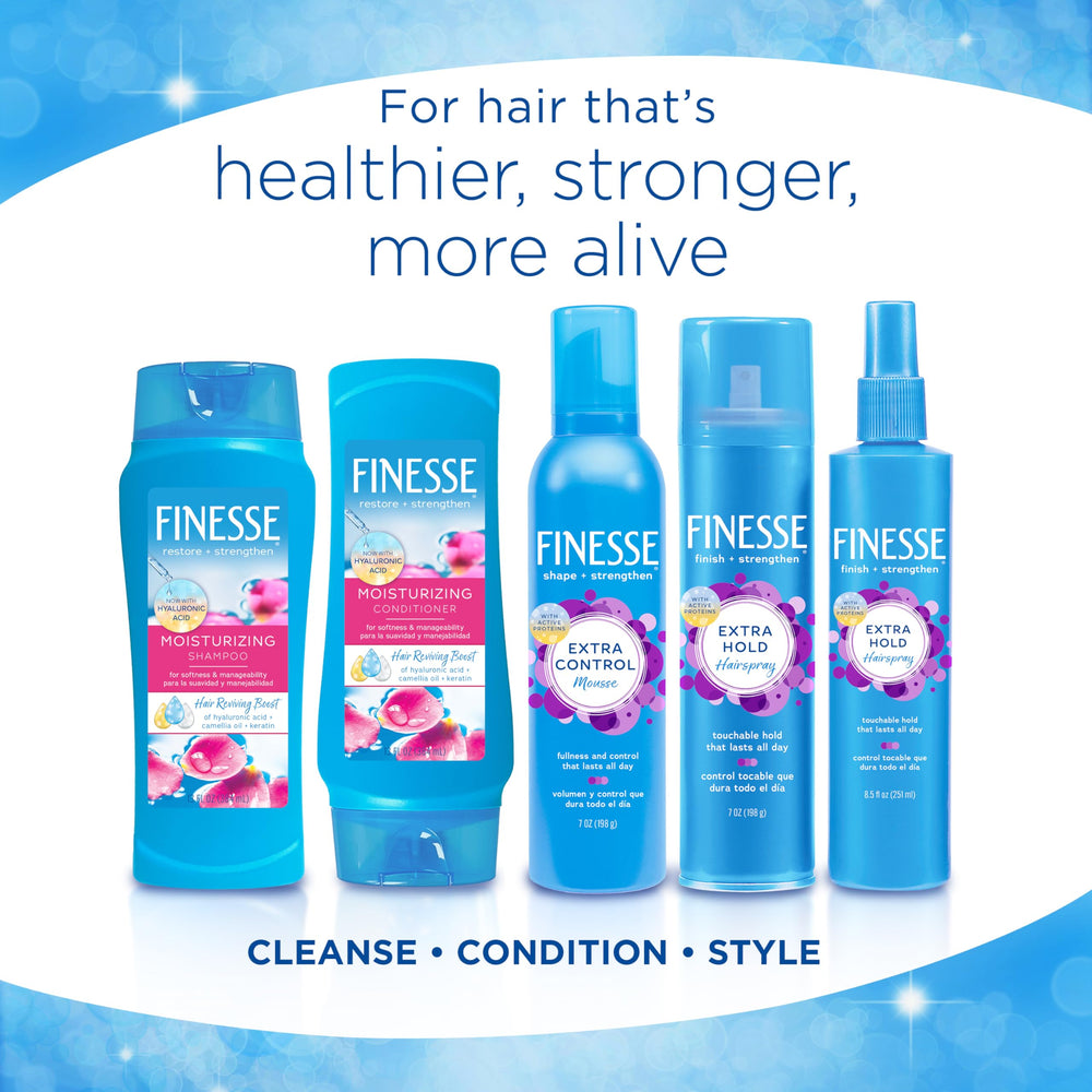FINESSE dry-to-smooth hair transformation visual showing improved manageability.