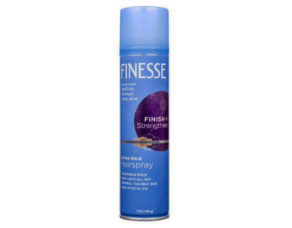 Finesse Extra Hold hairspray can side view unscented formula for all-day hold.