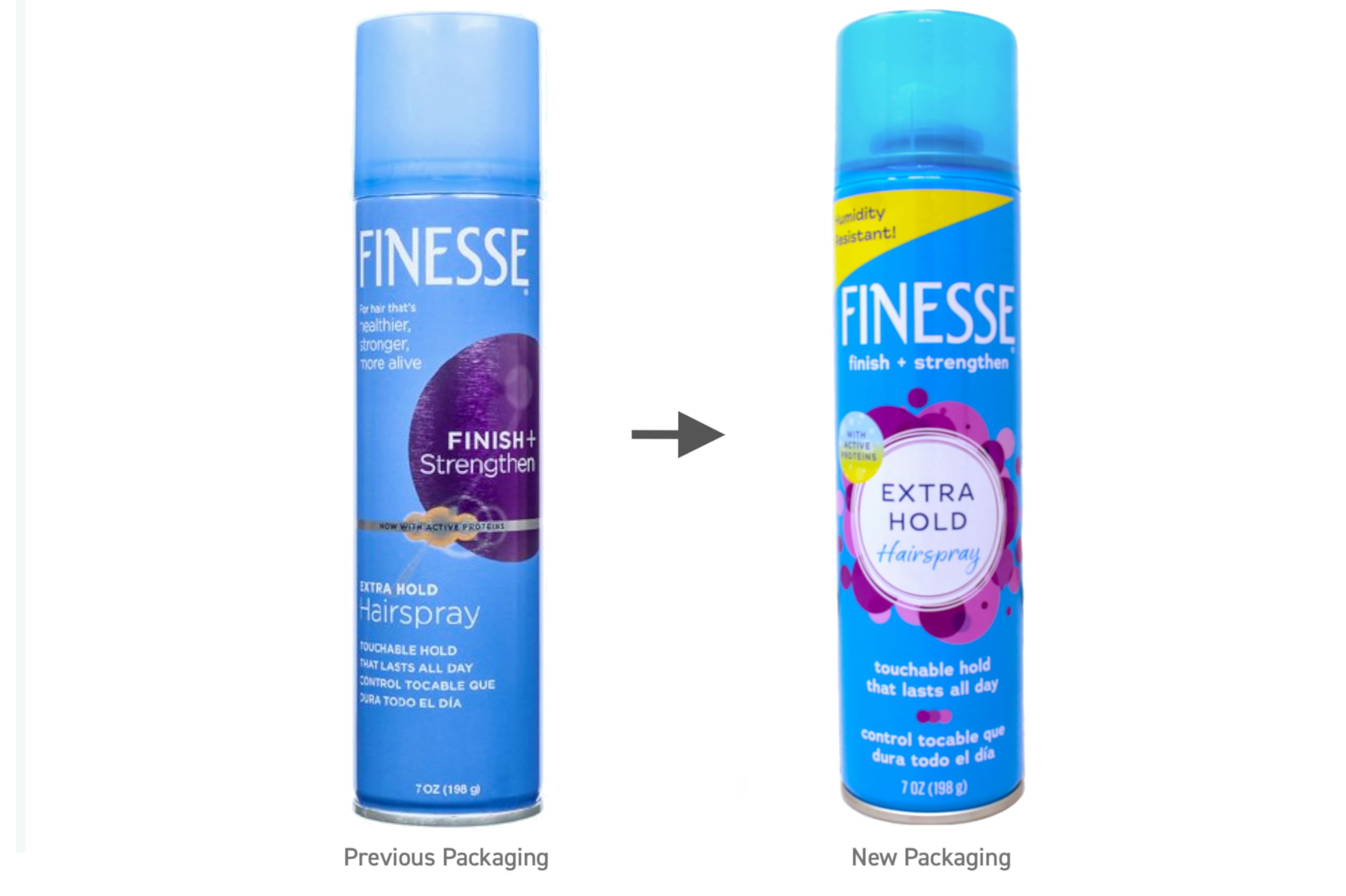 Long-lasting style with Finesse Finish + Strengthen hairspray through daily activities.