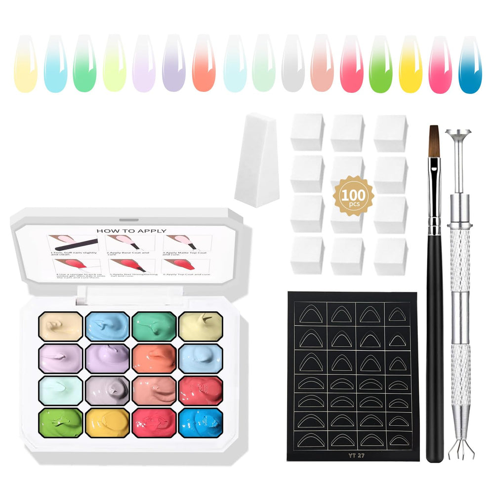 Finger Secret 16-color ombre gel palette showing vibrant gradient hues for nails.