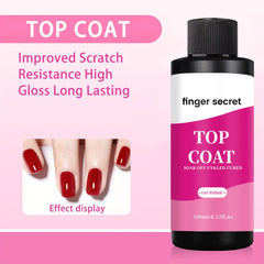 Finger Secret clear top coat brush applying a smooth gel layer.
