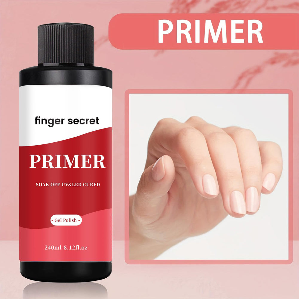 Finger Secret nail primer fluid application shows quick-drying texture without brush marks.