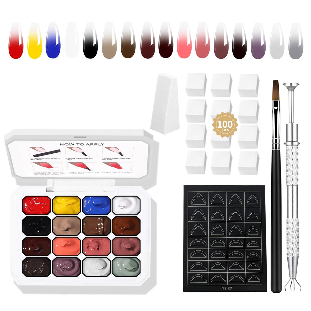 Finger Secret ombre palette with 16 colors for seamless gradient nails at home