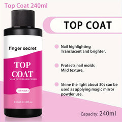 Finger Secret at-home salon top coat ideal for DIY manicures.