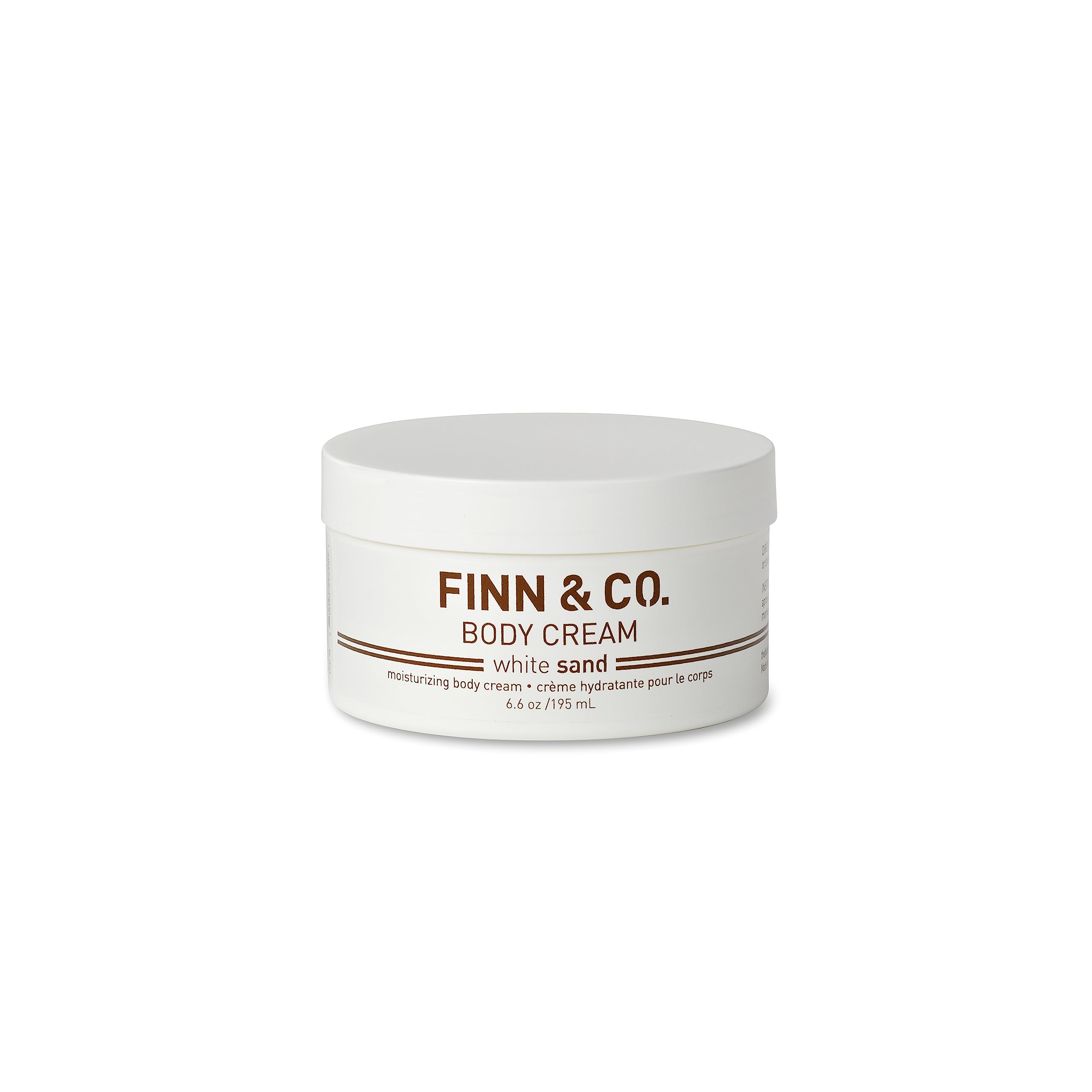 FINN & CO White Sand Body Cream jar highlighting rich hydration for daily use