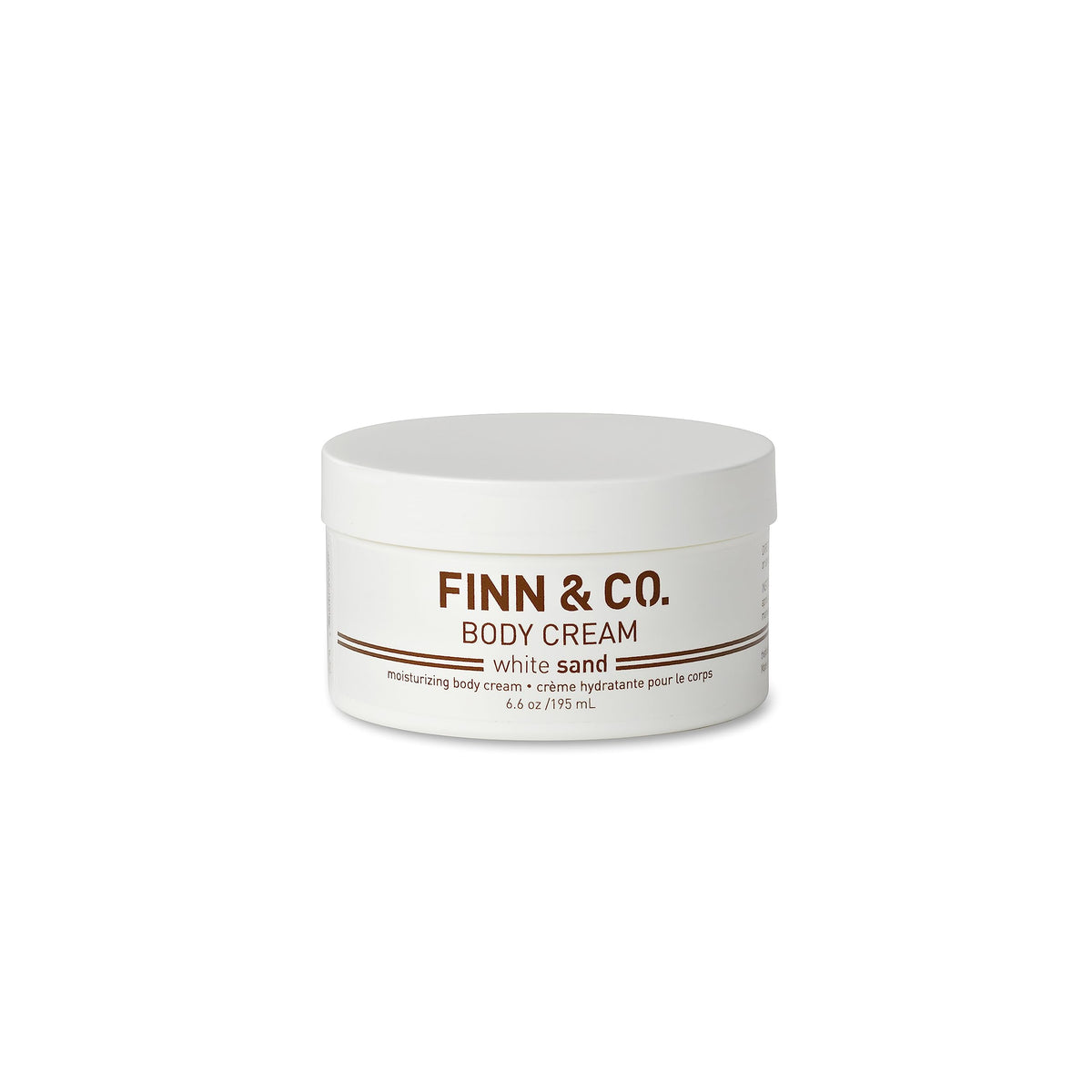 FINN & CO White Sand Body Cream jar highlighting rich hydration for daily use