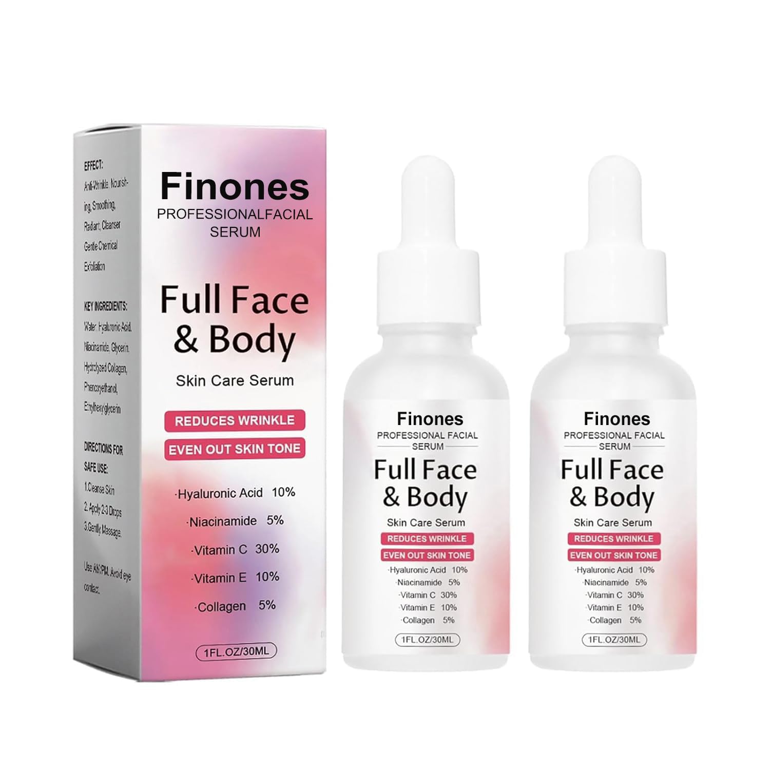 Finones Skin Vitamin Serum bottle highlighting smooth hydration for glowing skin.