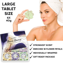Fiora Naturals bathroom-spa mood with shower bombs releasing fragrance during shower.