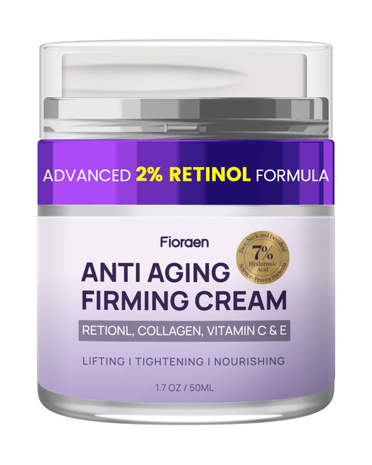 Fioraen Neck Firming Cream bottle demonstrates lifting and hydration for crepey skin.
