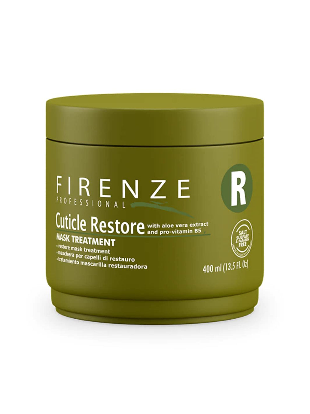 Firenze Cuticle Restore mask bottle promotes deep conditioning for silky hair