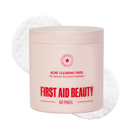 First Aid Beauty Acne Pads close-up showing the face-pack design for blemish-prone skin.