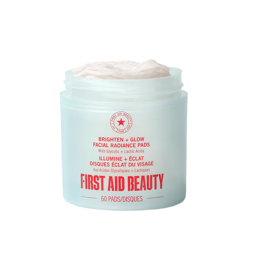 First Aid Beauty Facial Radiance Pads close-up showing gentle exfoliation for brighter skin