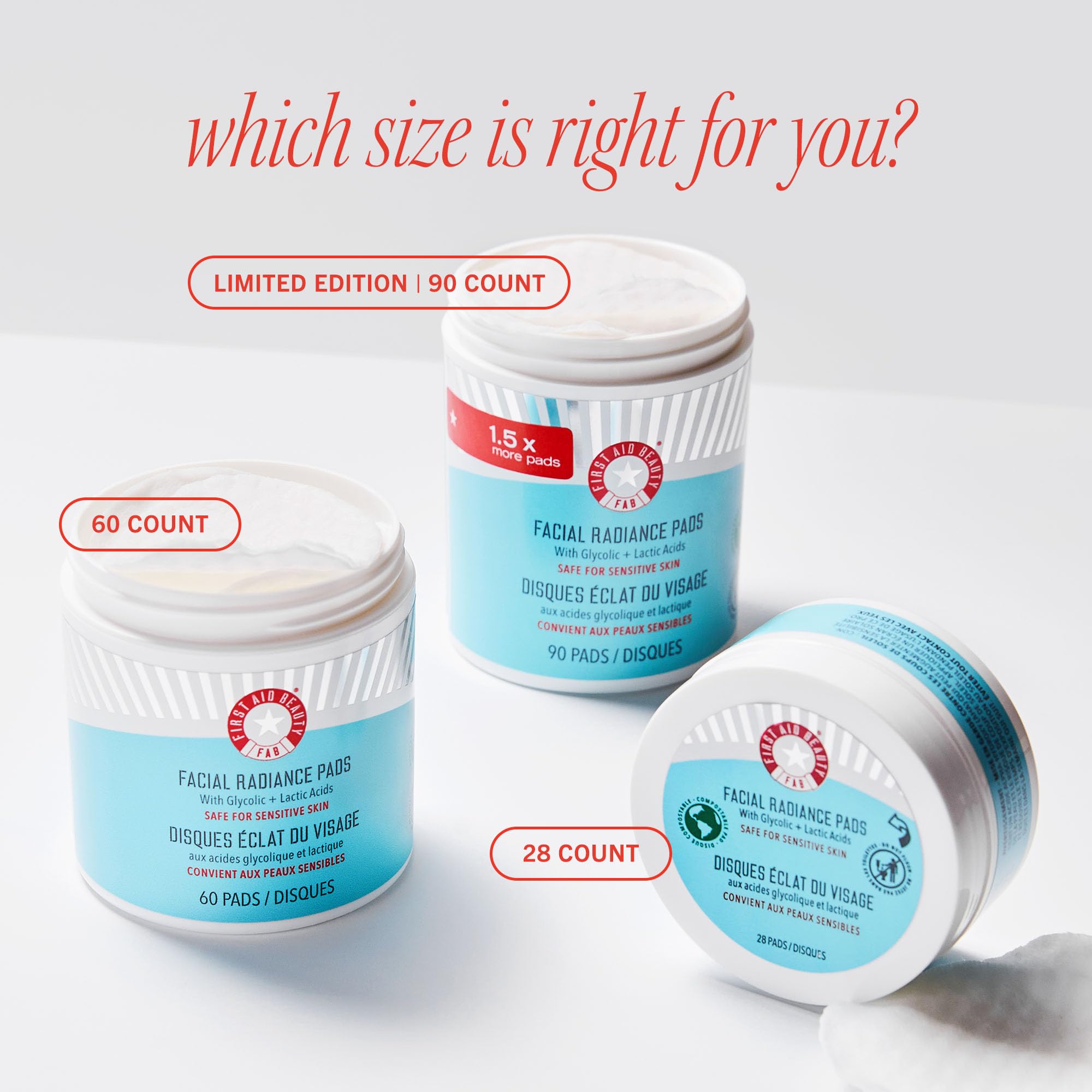 First Aid Beauty Facial Radiance Pads on vanity, prep skin for makeup.