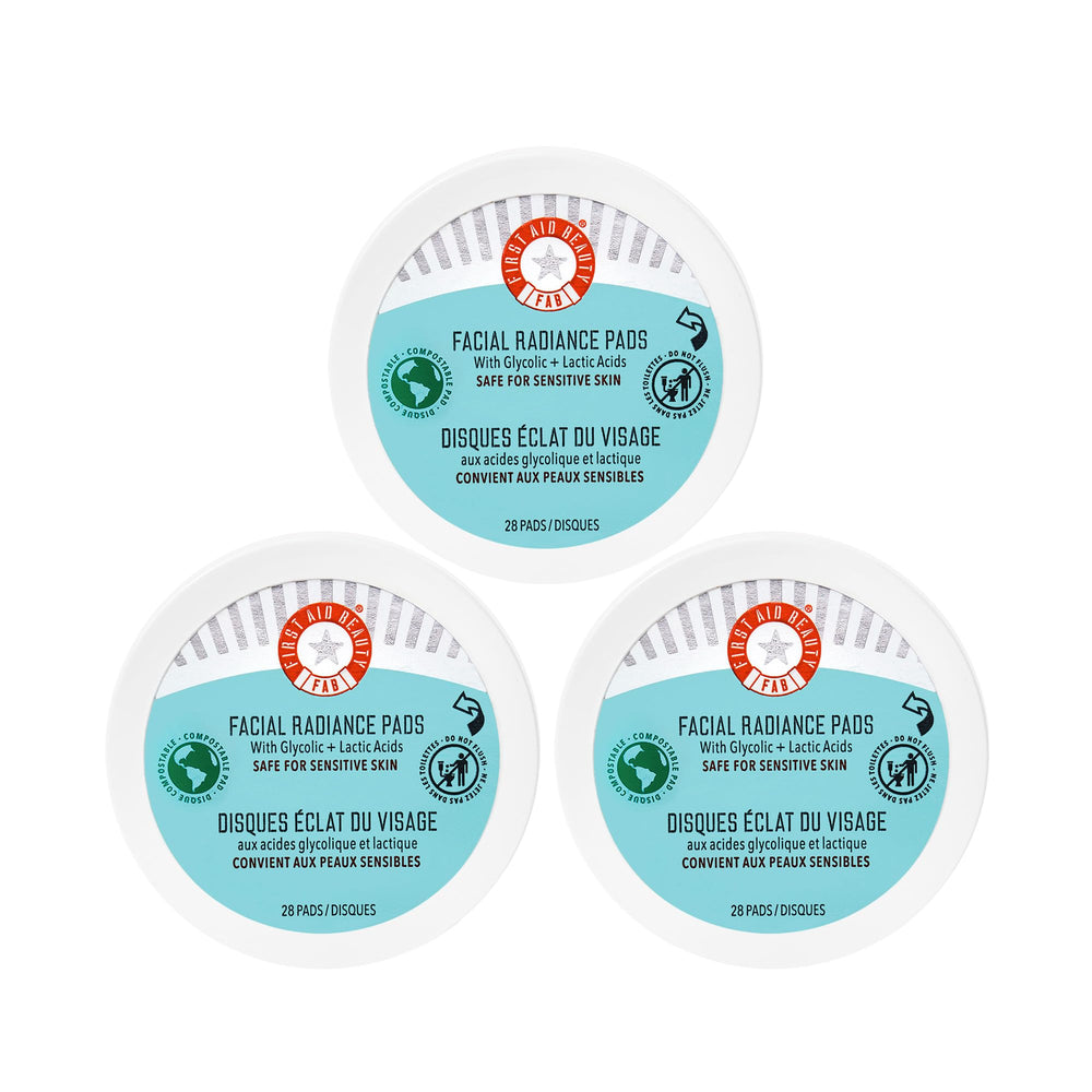 First Aid Beauty Facial Radiance Pads pack front, highlighting daily exfoliation for smoother skin.
