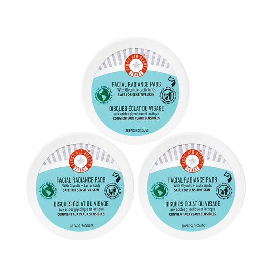 First Aid Beauty Facial Radiance Pads pack front, highlighting daily exfoliation for smoother skin.