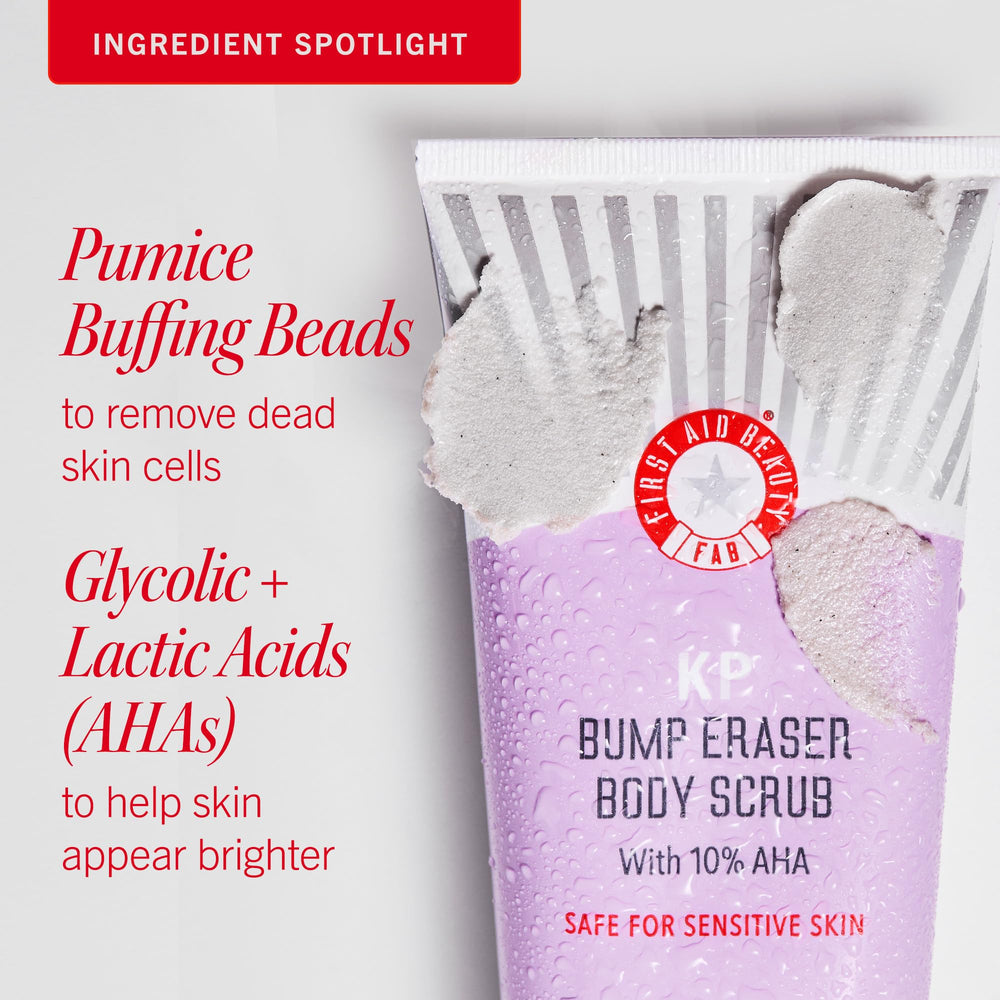 First Aid Beauty KP Bump Eraser in use on arm for smoother skin texture