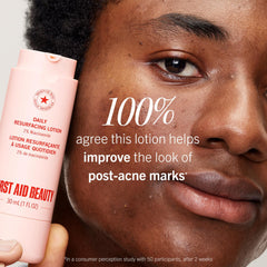 First Aid Beauty Lactic Acid Lotion surrounded by other skincare items for nightly routine.