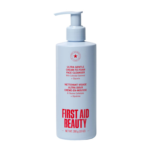 First Aid Beauty Ultra Gentle Cream-to-Foam Cleanser bottle for gentle makeup removal