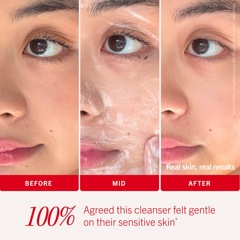 First Aid Beauty Ultra Gentle Cream-to-Foam Cleanser close-up on colloidal oatmeal ingredients